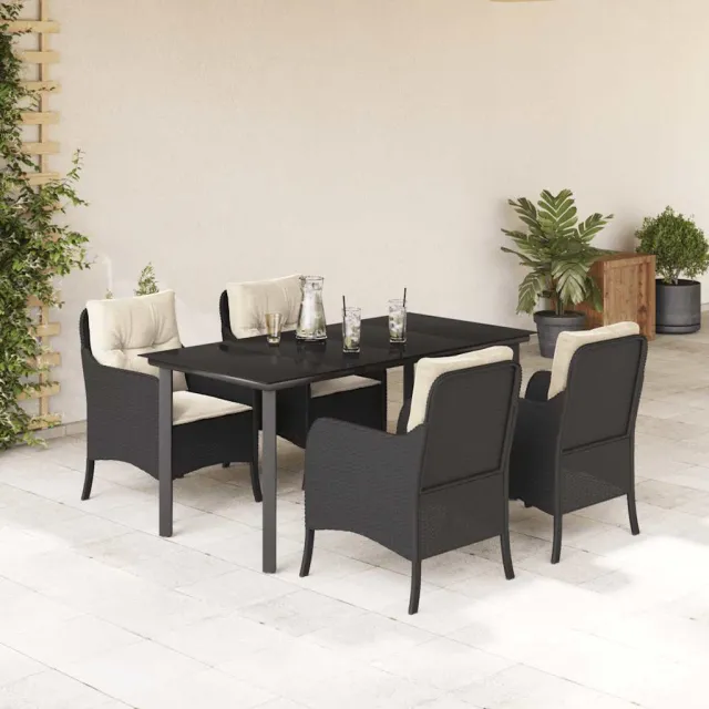 vidaXL 5-delige Tuinset met kussens poly rattan zwart, foto 2
