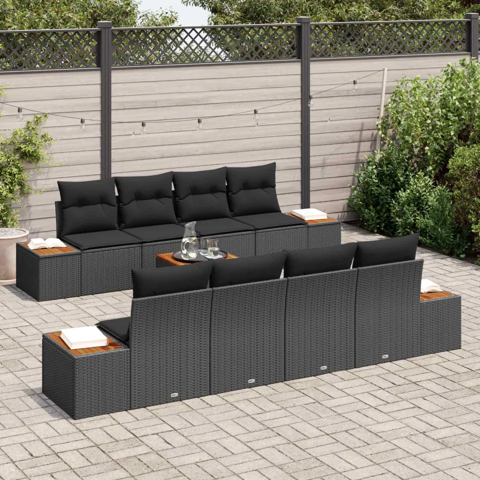 vidaXL Tuin Sofa Set 9 st Zwart Poly riet, foto 3