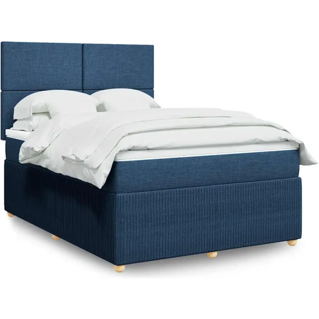 vidaXL Boxspring met matras stof blauw 140x200 cm