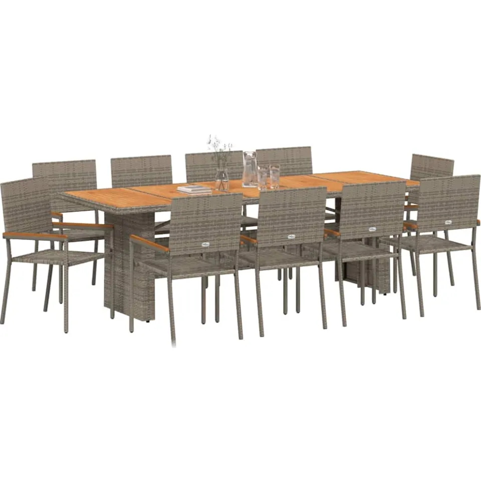 vidaXL Tuin eettafelset 11 st Grijs poly rattan, foto 2