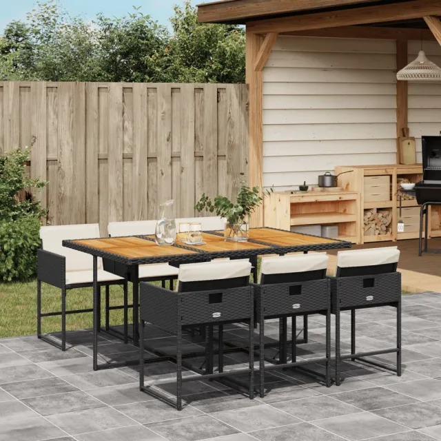 vidaXL 7-delige Tuinset met kussens poly rattan zwart, foto 2