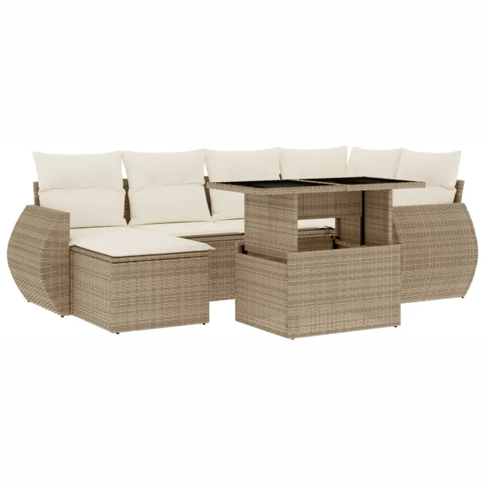 vidaXL 7-delige Loungeset met kussens poly rattan beige, foto 3