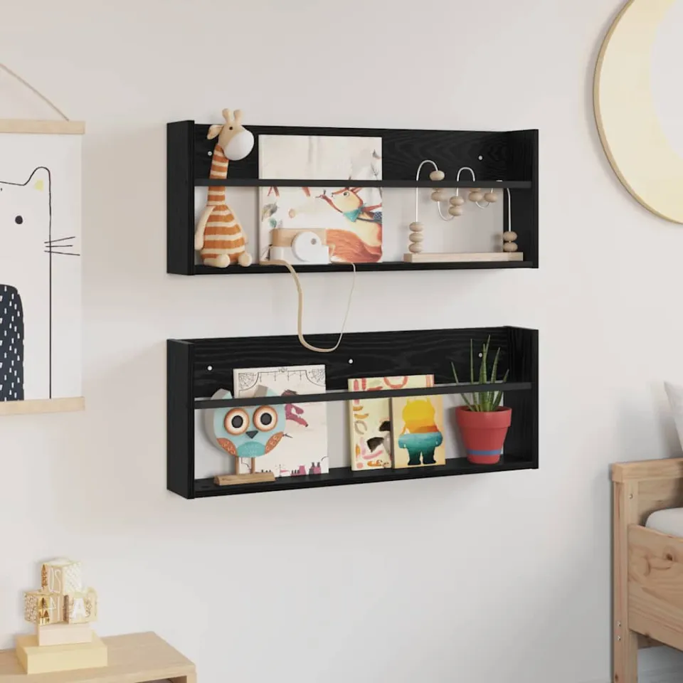vidaXL Tijdschrift Rek 2 st Zwart Eiken 80 x 12 x 30 cm Bewerkt hout, foto 4