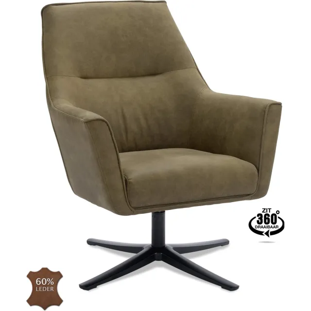 Icon Living Fauteuil Bodi - Draaivoet zwart - Microleder Bull Moss Groen