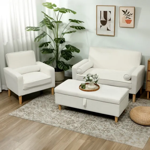 FloraGrace Zitbank 2-Zits - Zacht Gestoffeerd Met S-Veeren En Comfortabele Vulling - Voor Woonkamer, Slaapkamer En Thuiswerkplek - Polyester - Crèmewit Cream White