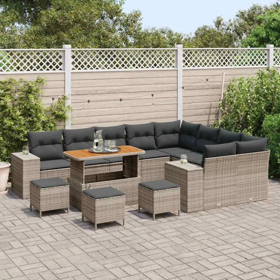 vidaXL Tuin Sofa Set 13 st Grijs poly rattan, foto 3