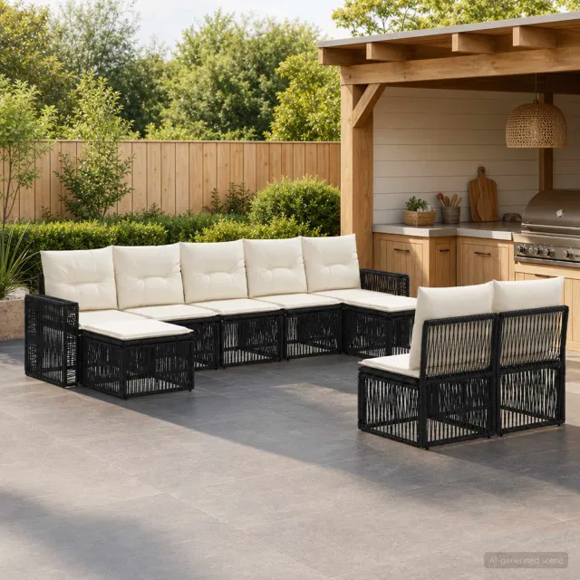 vidaXL Tuinbankenset 9 st 9-zits Zwart en Cream Wit poly rattan, foto 2