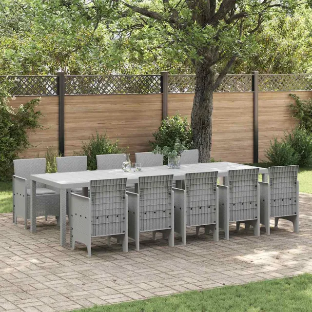 vidaXL Tuin Eetset 11 st Lichtgrijs Rattan en Aluminium