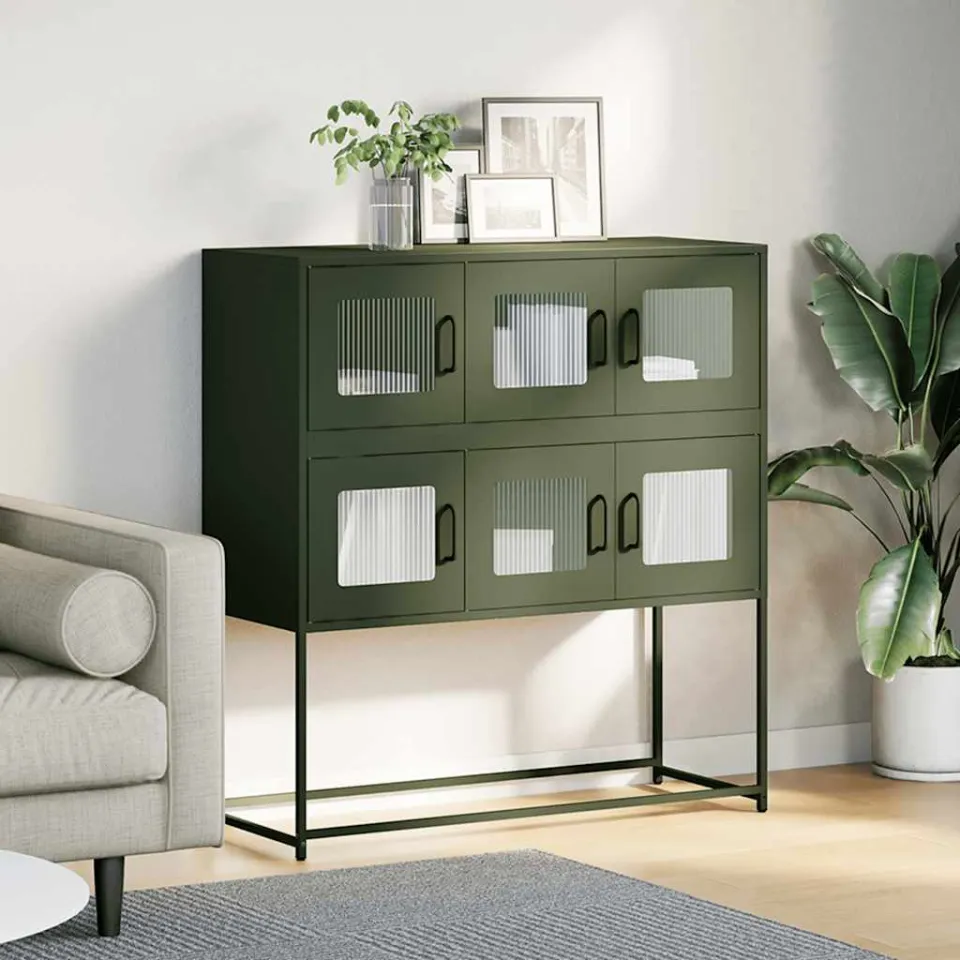 vidaXL Dressoir 100,5x39x107 cm koudgewalst staal olijfgroen, foto 2