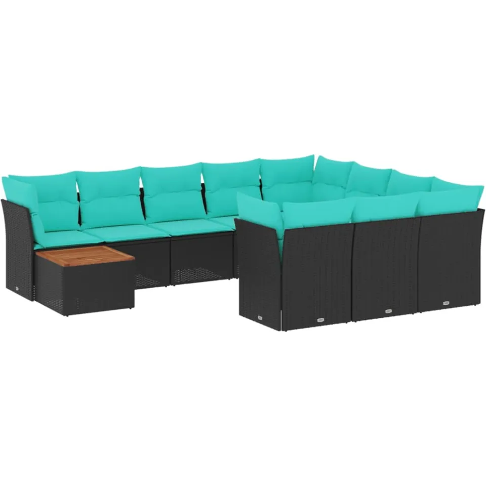 vidaXL 11-delige Loungeset met kussens poly rattan zwart, foto 3