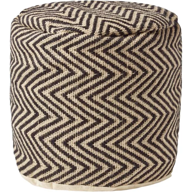 Homescapes Jute poef met chevronpatroon - ronde kruk zwart naturel, 40x45 cm Zwart-Natuurlijk