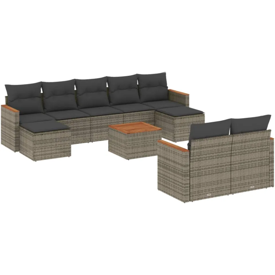 vidaXL 10-delige Loungeset met kussens poly rattan grijs, foto 3