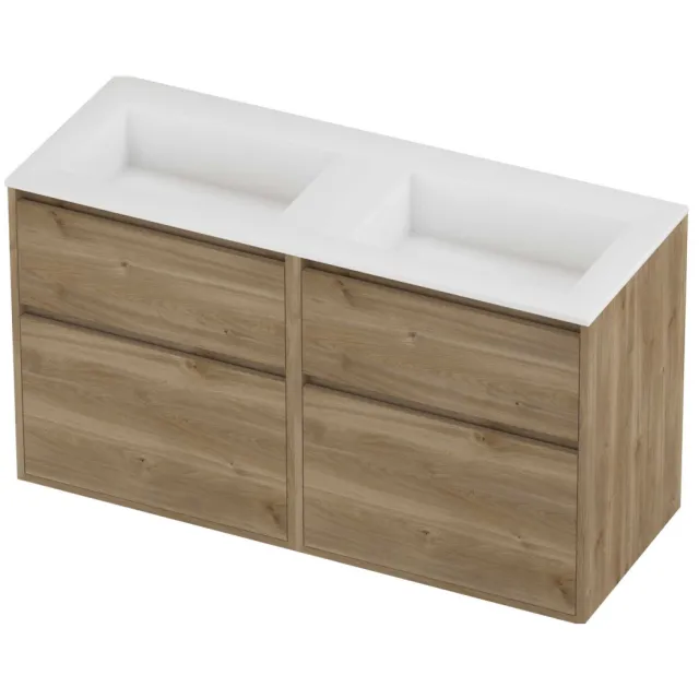 Proline Aristo Badmeubelset Polystone Elegant Dubbel 120x46x67 cm Mat White Cider Oak Eiken