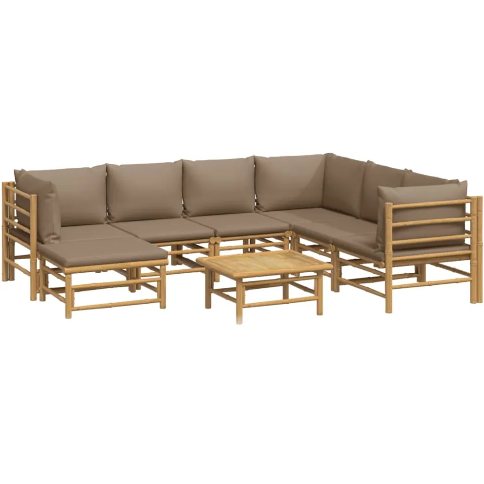 vidaXL 8-delige Loungeset met kussens bamboe taupe Bruin