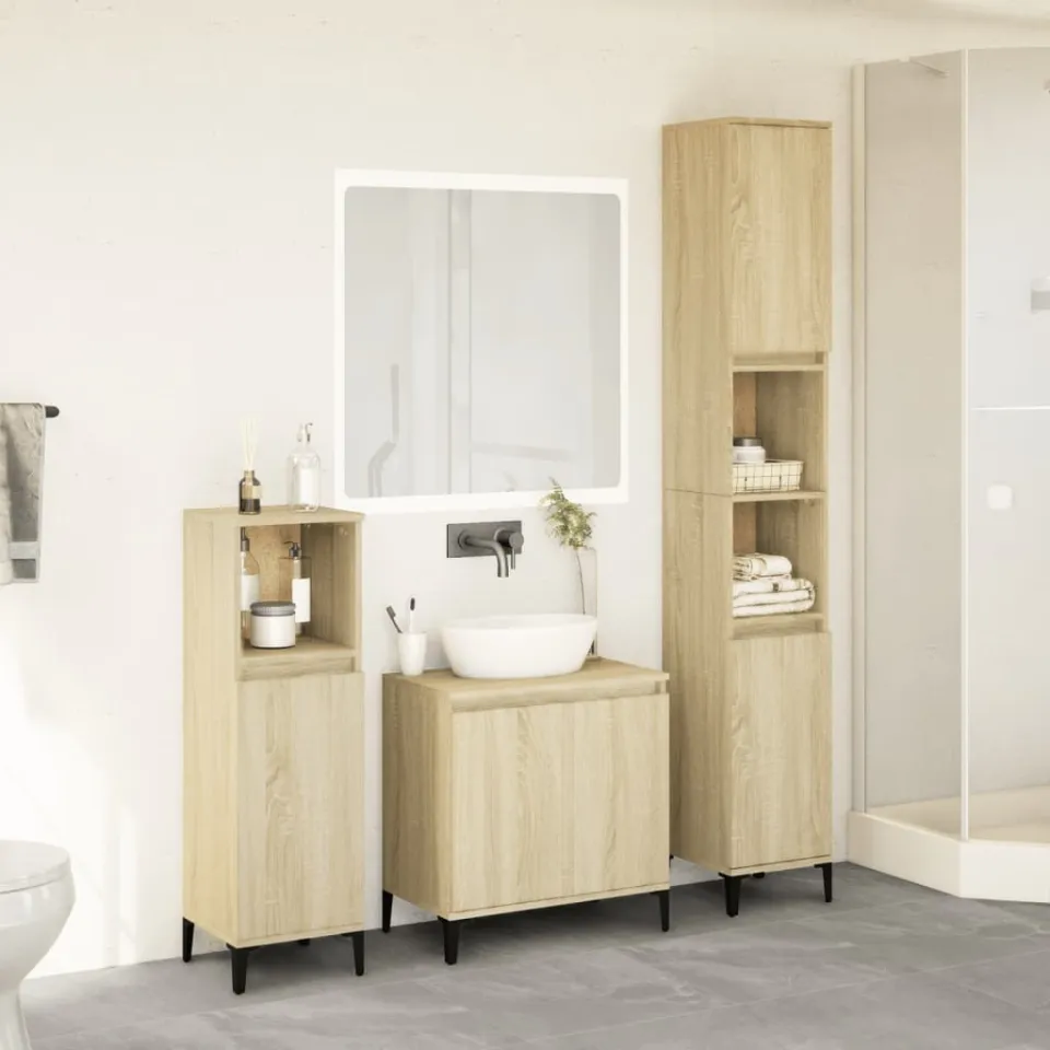 vidaXL 3-delige Badkamermeubelset bewerkt hout sonoma eikenkleurig, foto 2