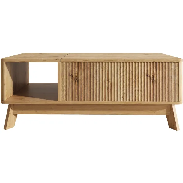 SONNENH Lift-up salontafel met geribde deur en open vak - MDF - 95 x 48 cm - Houtlook Natuurlijke houtlook