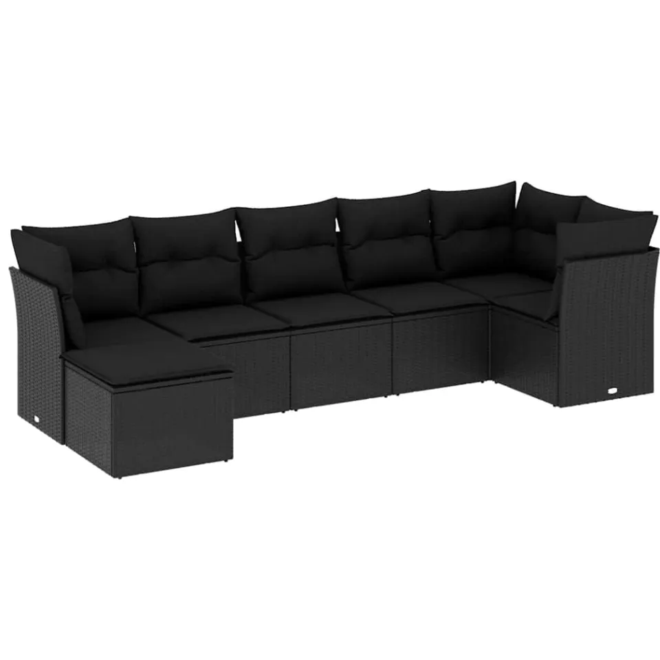 vidaXL 7-delige Loungeset met kussens poly rattan zwart, foto 3