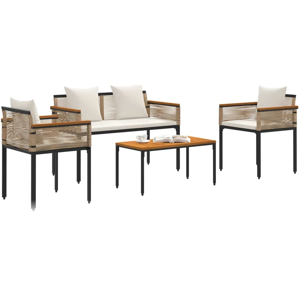 vidaXL Buitenmeubelset met kussen Beige en Crème Wit poly rattan, foto 2