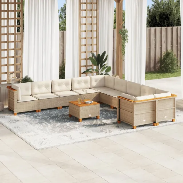 vidaXL 11-delige Tuinset met kussens poly rattan beige, foto 2