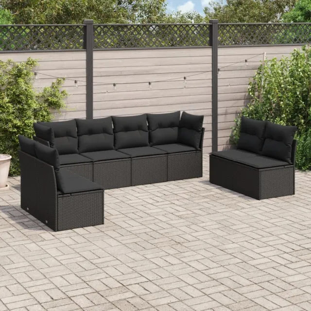 vidaXL 8-delige Loungeset met kussens poly rattan zwart, foto 2