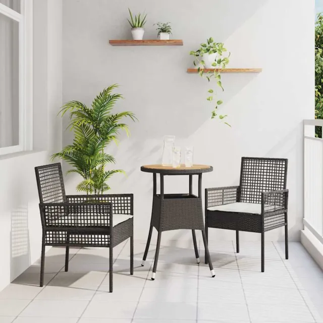 vidaXL Tuin eettafelset 3 st Zwart poly rattan, foto 2