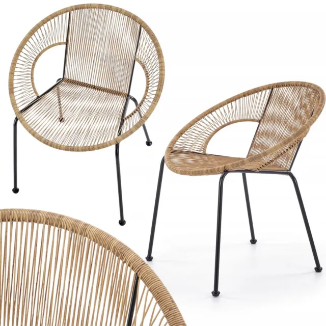 Luxury4Home Bari - Fauteuil - Rattan - Zwart - Natuurlijk Natuurlijk;Zwart