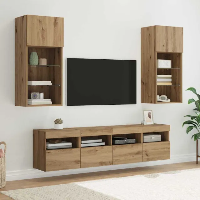 vidaXL TV Wand Eenheden met LED 5 st Artisan Eiken Bewerkt hout Bruin