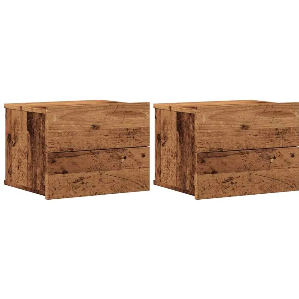 vidaXL Nachtkastjes 2 st wandgemonteerd 40x32x30 cm oud houtkleurig Bruin