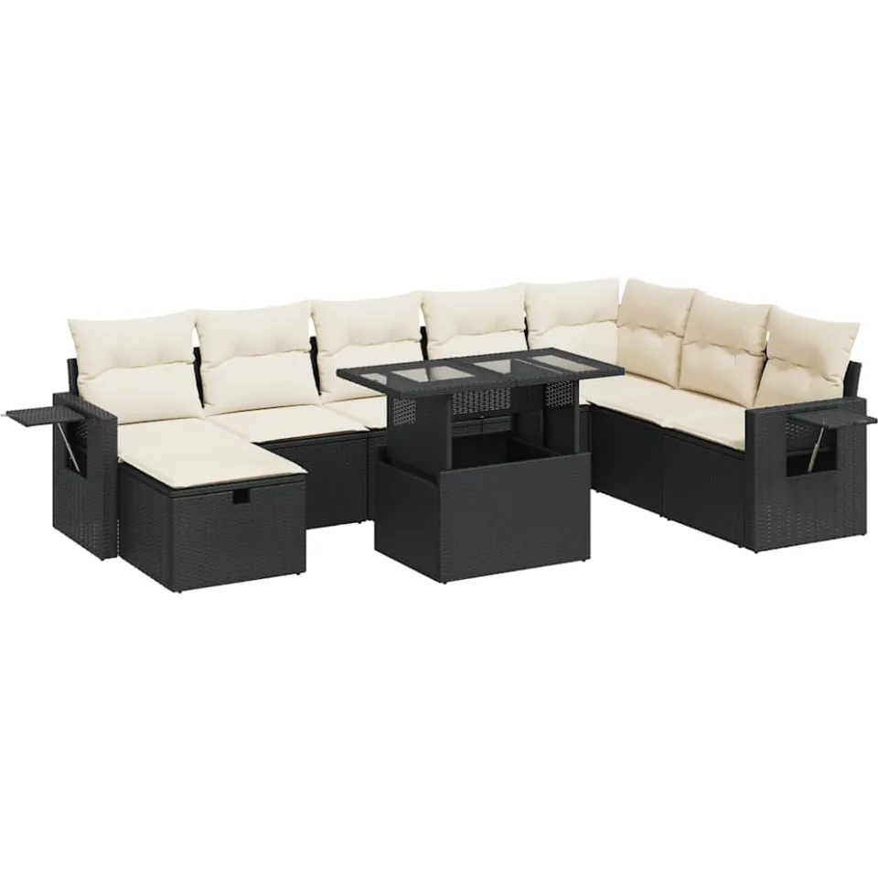 vidaXL 9-delige Loungeset met kussens poly rattan zwart, foto 3