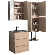 AquaVive - Praxis Eigen Merk Aquazuro Wastafelonderkast Napoli 59cm - Asgrijze Eik - Met 3 Lades - 59,4x75x47,5cm, foto 3