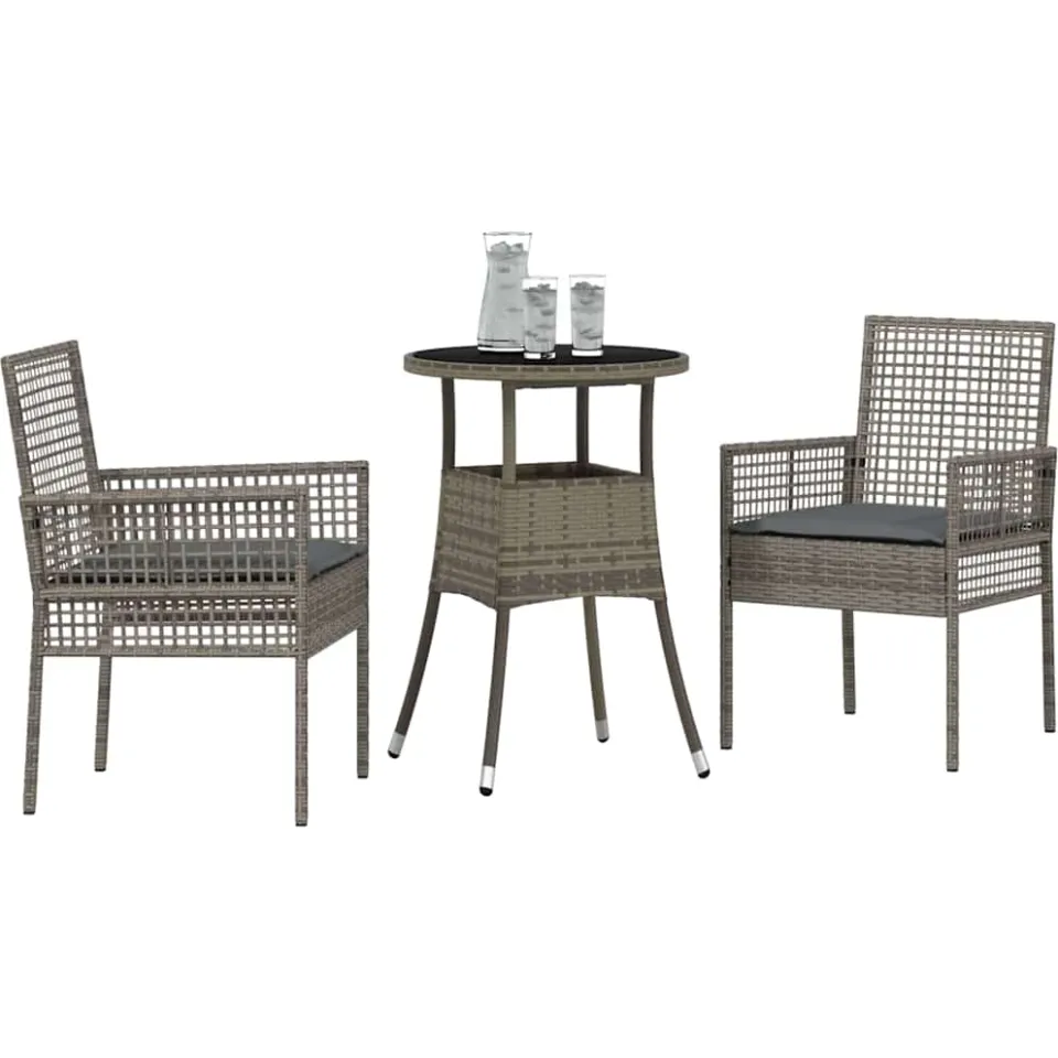 vidaXL Tuin eettafelset 3 st Grijs poly rattan, foto 3