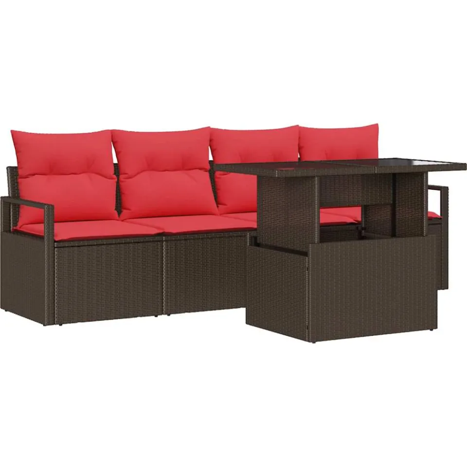 vidaXL Tuin Sofa Set 5 st Bruin Poly riet
