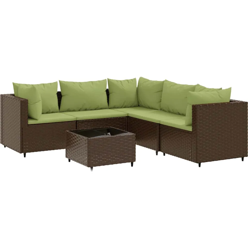 vidaXL 6-delige Loungeset met kussens poly rattan bruin, foto 4