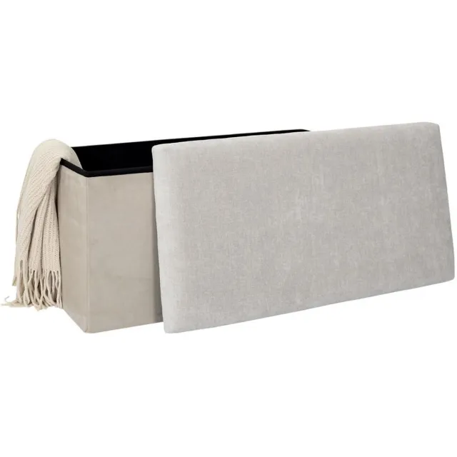 HOME DECO FACTORY Home deco Poef/hocker Emilia - beige - opvouwbaar - 38 x 76 cm - polyester/mdf - opbergbox