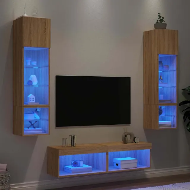 vidaXL 6-delige Tv-wandmeubelset met LED bewerkt hout sonoma eiken, foto 2
