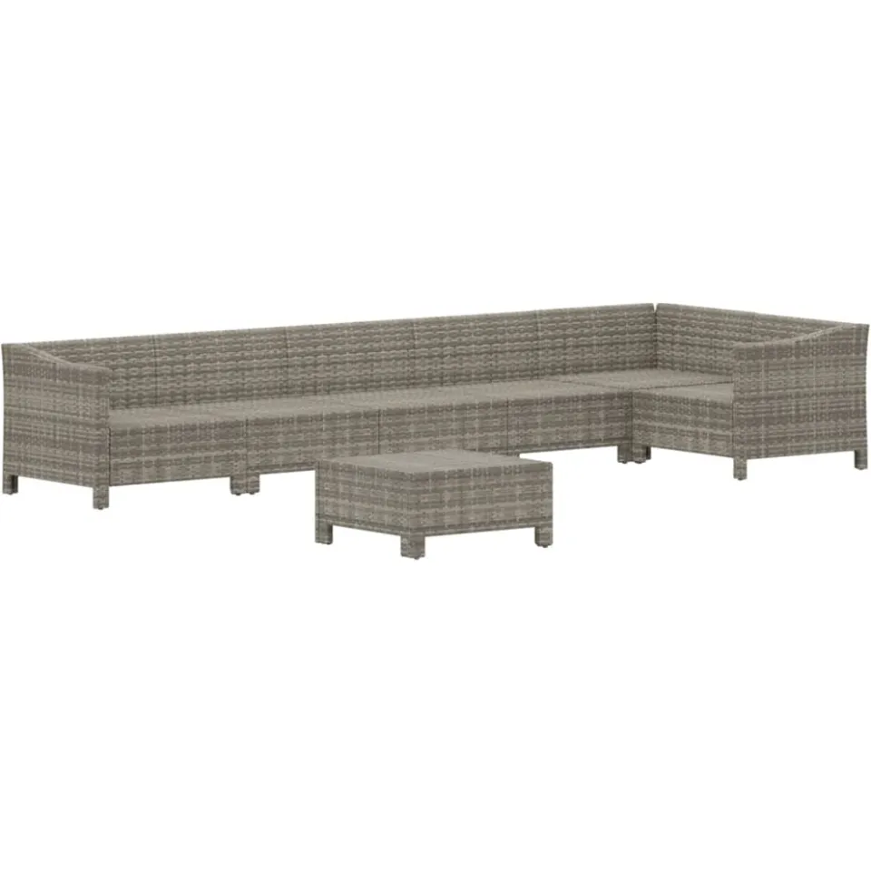 vidaXL 7-delige Loungeset met kussens poly rattan grijs, foto 3