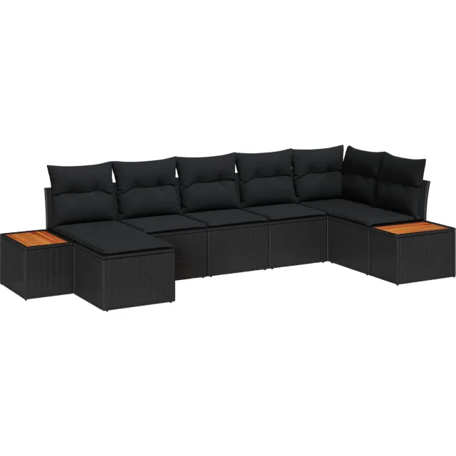 vidaXL Tuinbankenset 7 st Zwart Poly riet