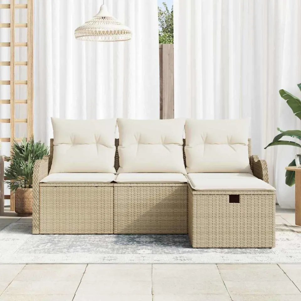 vidaXL Tuin Sofa Set 4 st Poly riet zwart, foto 3