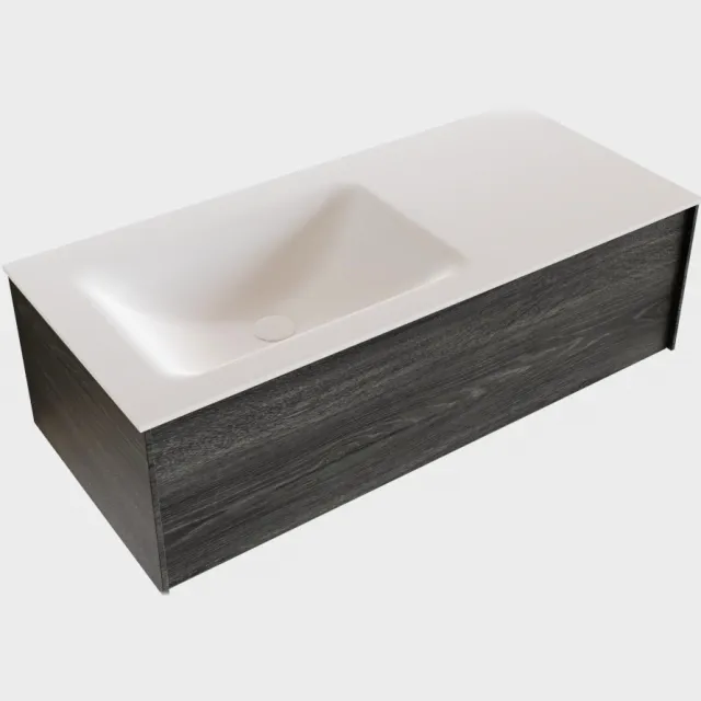 Boss & Wessing Badkamermeubel BWS Madrid Antraciet 100x45x30 cm Mat Witte Solid Surface Wastafel Links (1 kraangat)