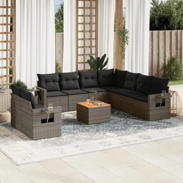 vidaXL 10-delige Loungeset met kussens poly rattan grijs, foto 2