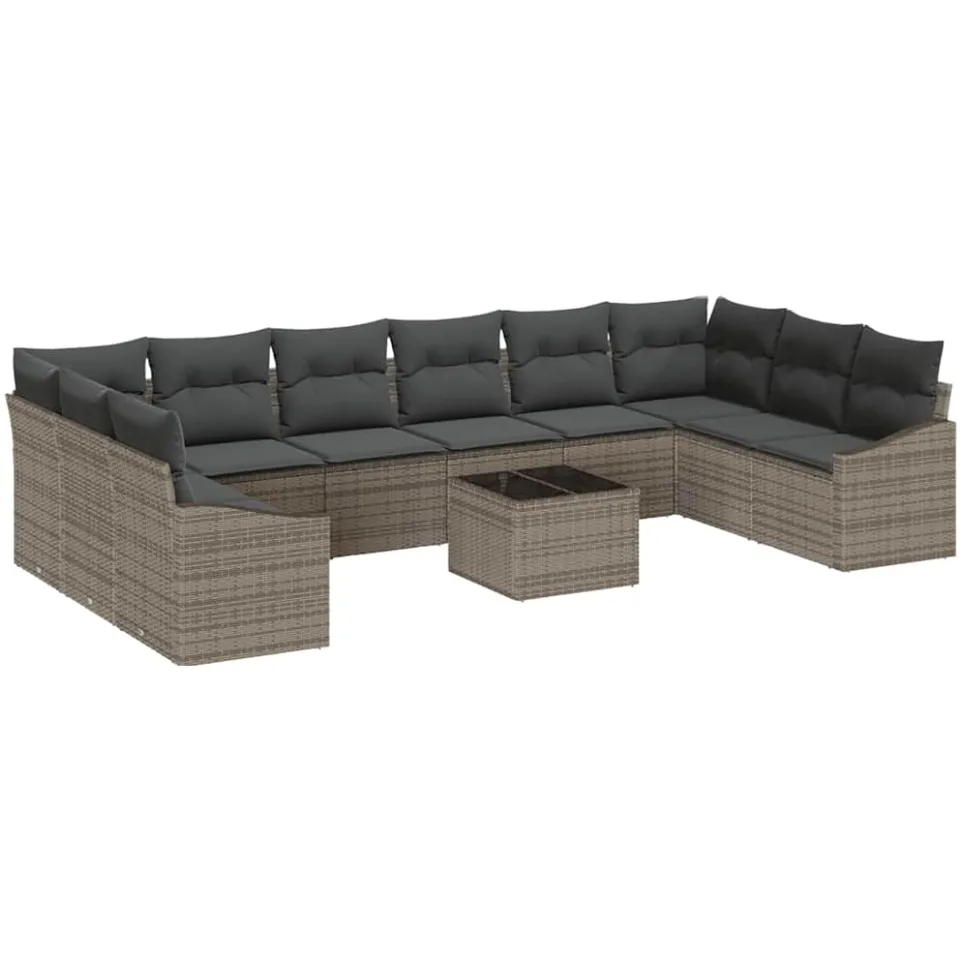 vidaXL Bankstel 11 st Grijs poly rattan, foto 4