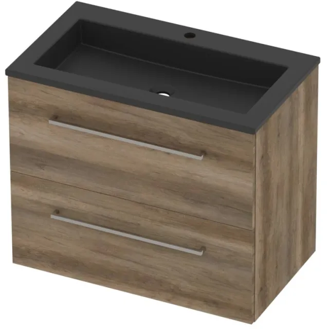 Basic-Line Aura 46 Badmeubelset Acryl 1 Kraangat Voor Grepen 80x46x62 cm Scotch Oak Mat Zwart