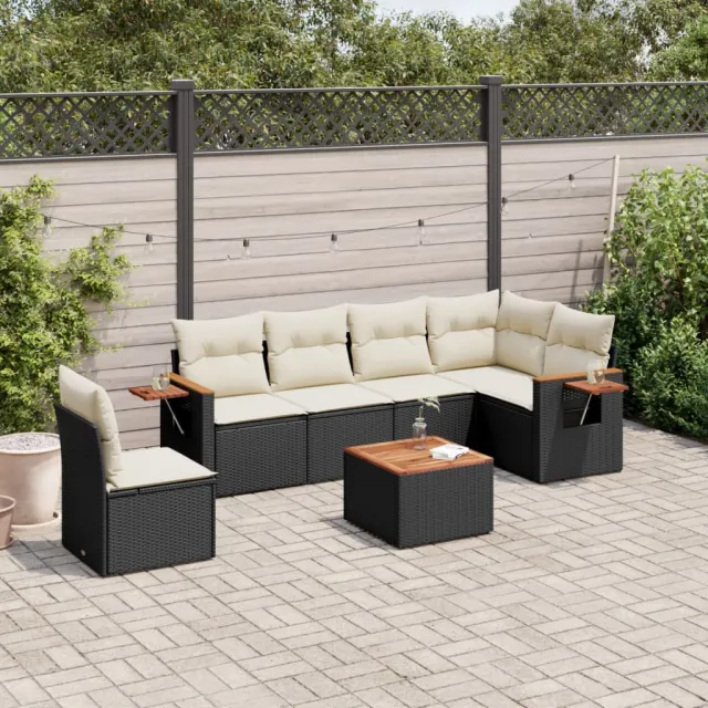 vidaXL 7-delige Loungeset met kussens poly rattan zwart, foto 2