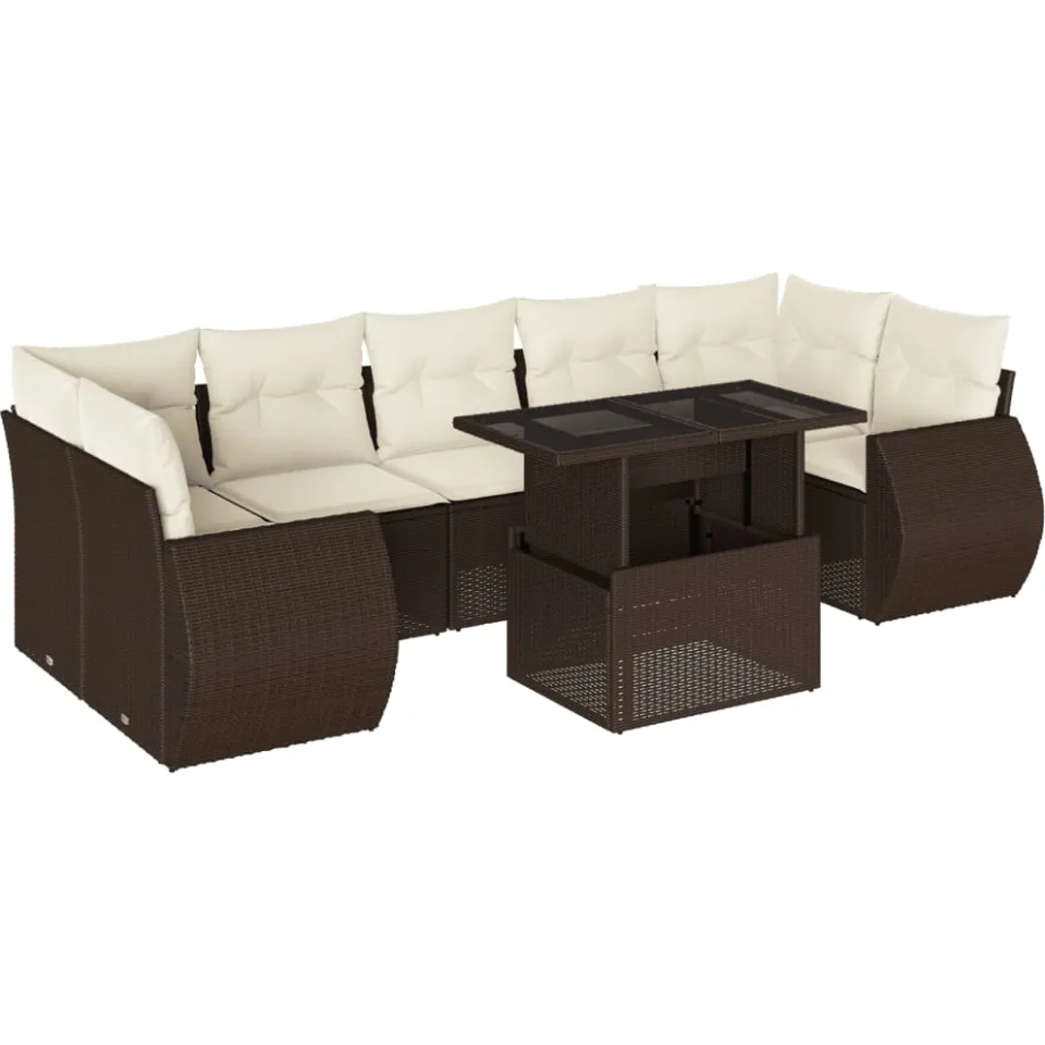 vidaXL 8-delige Loungeset met kussens poly rattan bruin, foto 3