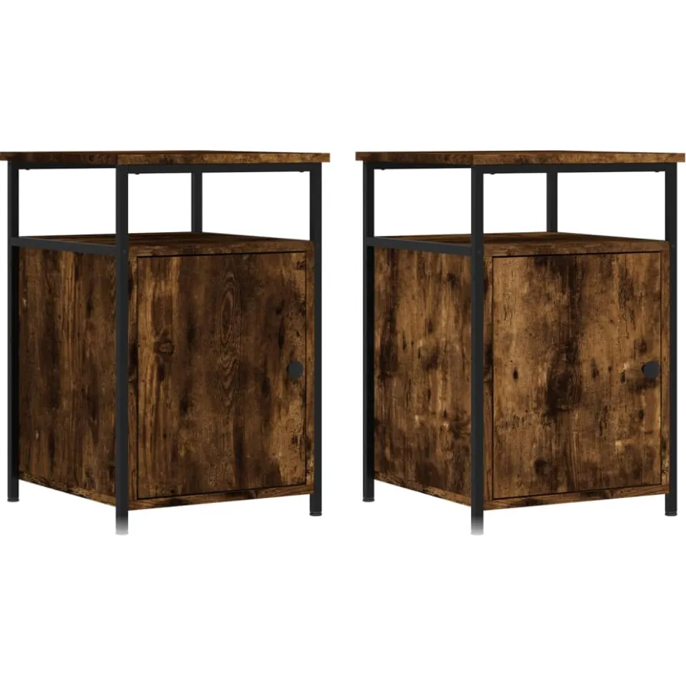 vidaXL Nachtkastjes 2 st 40x42x60 cm bewerkt hout gerookt eikenkleurig, foto 3
