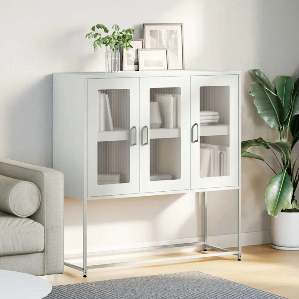 vidaXL Dressoir 100,5x39x107 cm koudgewalst staal wit, foto 3