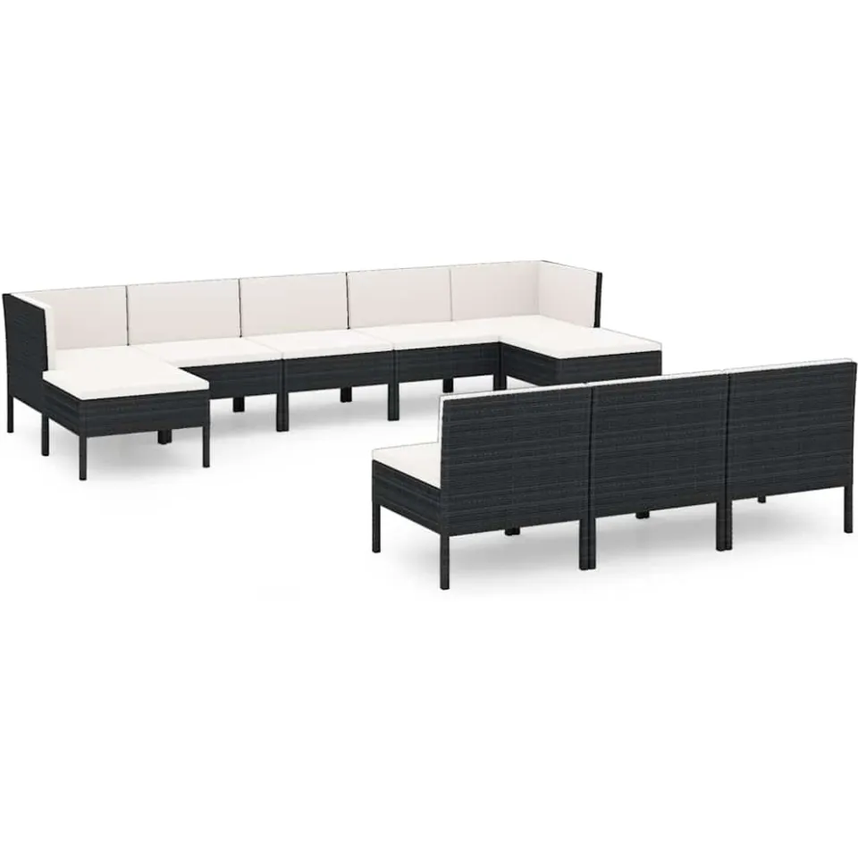 vidaXL 10-delige Loungeset met kussens poly rattan zwart, foto 3