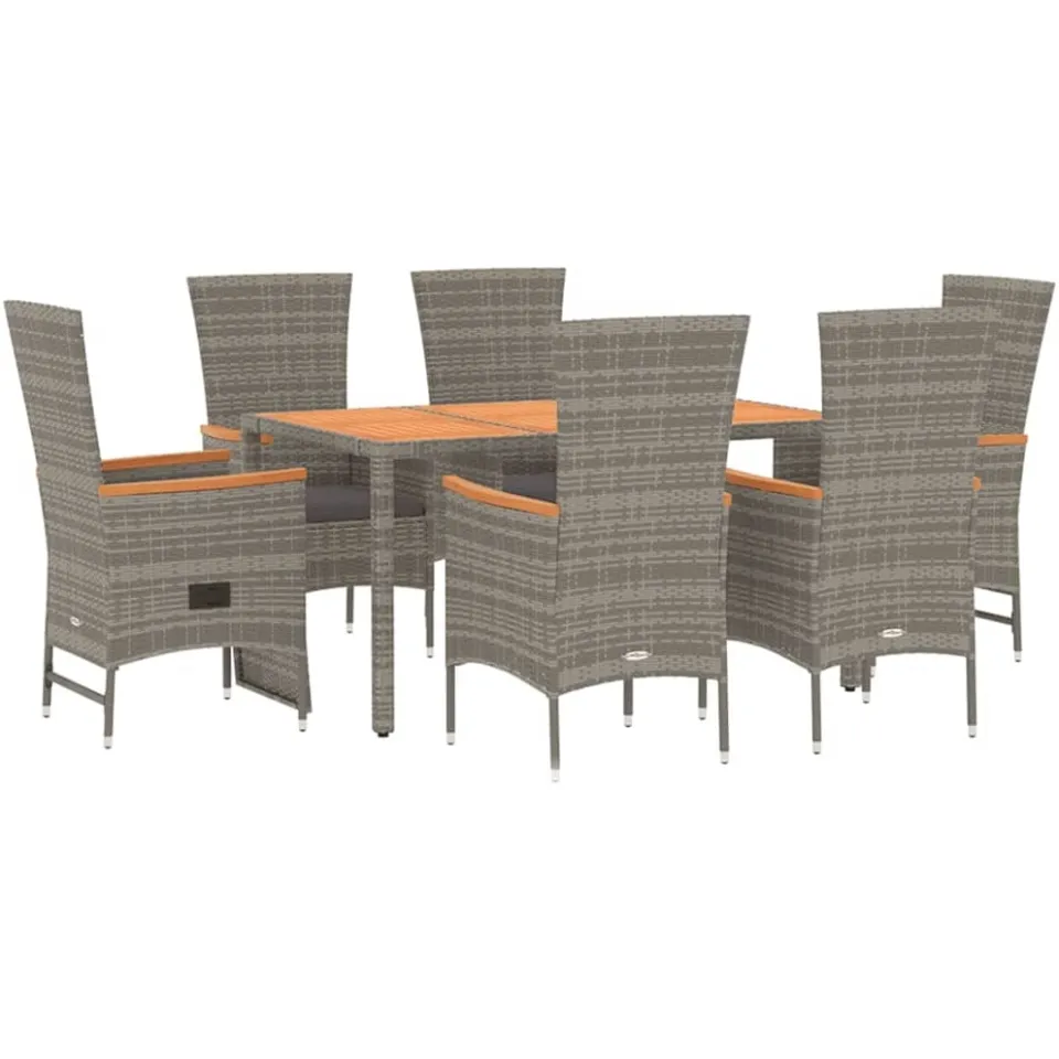 vidaXL 7-delige Tuinset met kussens poly rattan grijs