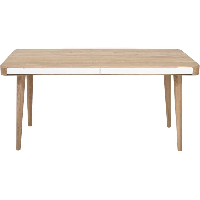 Gazzda Ena Table Eikenhouten Eettafel Whitewash - met Witte Lades - Eetkamertafel - Scandinavisch - Retro - Design - 160 x 90 cm Whitewash eiken