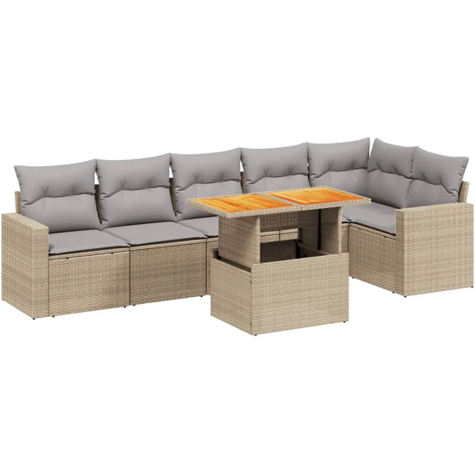 vidaXL 7-delige Loungeset met kussens poly rattan beige, foto 3